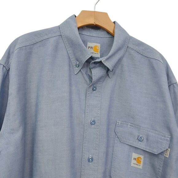 Carhartt Flame Resistant Shirt Mens 2XL Blue Button Up Long Sleeve Work Durable - Picture 2 of 11